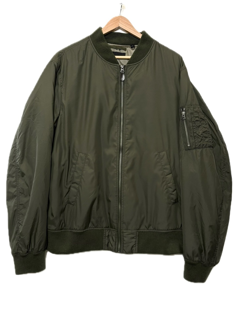 Uniqlo Mens Military Green Puffer Bomber Jacket Size XL Full Zip Utility Casual